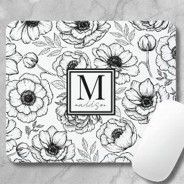 Bloempatroon gepersonaliseerd vrouwelijk monogram muismat