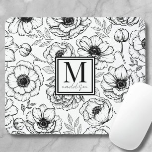 Bloempatroon gepersonaliseerd vrouwelijk monogram muismat
