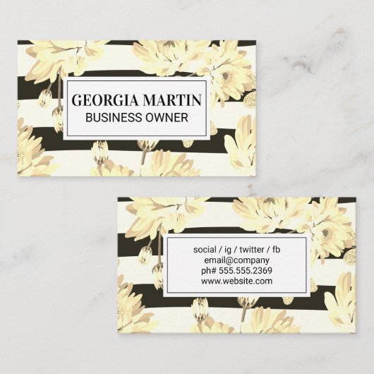 Bloempatroon glinsterende vlinders | Stripes Visitekaartje (Voorkant / Achterkant)