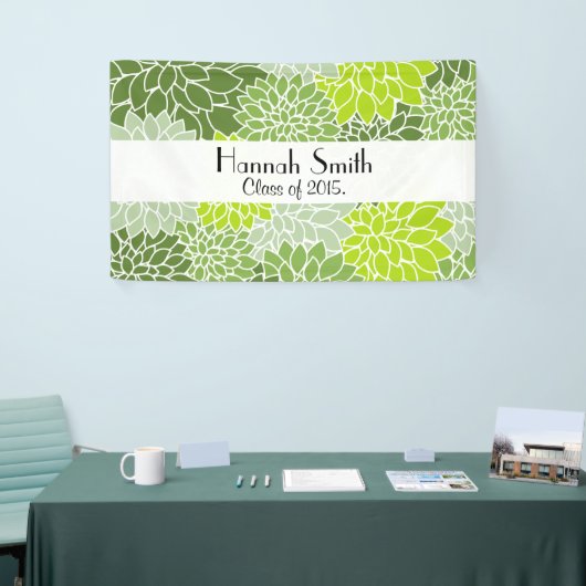Bloempatroon, groene Dahlia, Afstuderen Spandoek (Beurs)