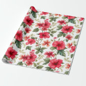 Bloempatroon Hibiscus Bloemen Cadeaupapier (Uitgerold)