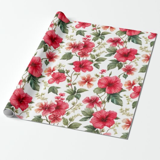 Bloempatroon Hibiscus Bloemen Cadeaupapier (Uitgerold)
