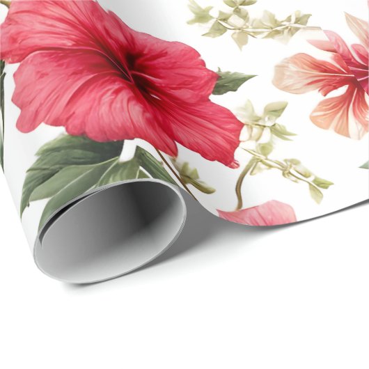 Bloempatroon Hibiscus Bloemen Cadeaupapier (Rol Hoek)