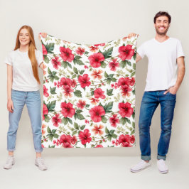 Bloempatroon Hibiscus Bloemen Fleece Deken
