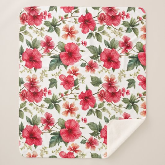 Bloempatroon Hibiscus Bloemen Sherpa Deken (Voorkant)