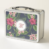 Bloempatroon Hibiscus Monogram Metalen Lunchbox (Achterkant)