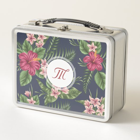 Bloempatroon Hibiscus Monogram Metalen Lunchbox (Voorkant)