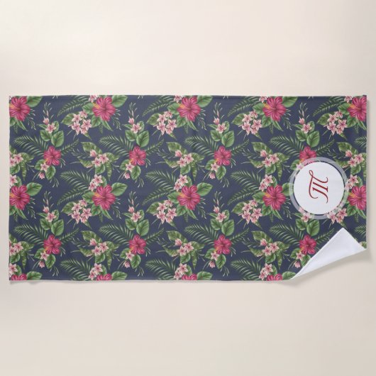 Bloempatroon Hibiscus Monogram Strandlaken (Voorkant)