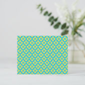 Bloempatroon in geel en turquoise briefkaart (Staand voorkant)