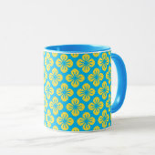 Bloempatroon in geel en turquoise mok (Voorkant rechts)