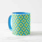 Bloempatroon in geel en turquoise mok (Voorkant links)