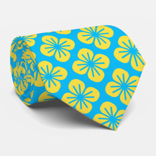 Bloempatroon in geel en turquoise stropdas