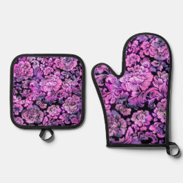 Bloempatroon in Hot Pink Ovenwant & Pannenlap Set