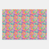 Bloempatroon in Levendig Roze, Blauw, Sinaasappel  Inpakpapier Vel (Voorkant 3)