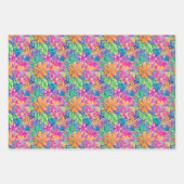 Bloempatroon in Levendig Roze, Blauw, Sinaasappel  Inpakpapier Vel (Voorkant 2)