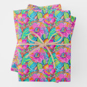 Bloempatroon in Levendig Roze, Blauw, Sinaasappel Inpakpapier Vel (In situ)