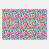 Bloempatroon in Levendig Roze, Blauw, Sinaasappel  Inpakpapier Vel (Voorkant)