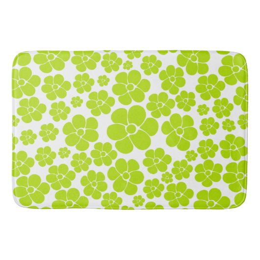 Bloempatroon in Lime Groen en Wit Badmat (Voorkant)