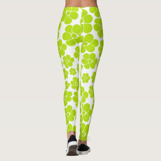 Bloempatroon in Lime Groen en Wit Leggings (Achterkant)