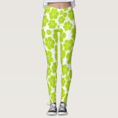 Bloempatroon in Lime Groen en Wit Leggings (Voorkant)