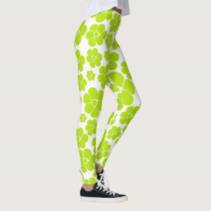 Bloempatroon in Lime Groen en Wit Leggings