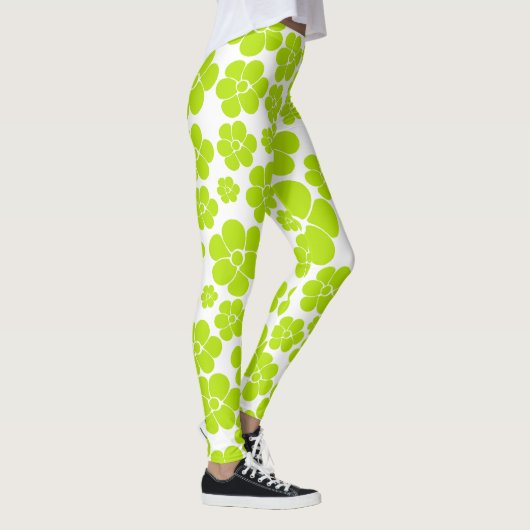 Bloempatroon in Lime Groen en Wit Leggings (Rechts)