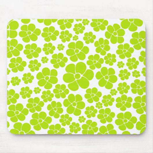 Bloempatroon in Lime Groen en Wit Muismat (Voorkant)