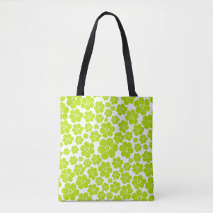 Bloempatroon in Lime Groen en Wit Tote Bag