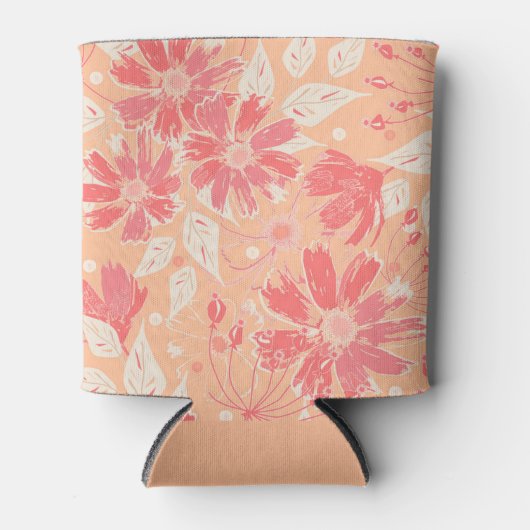 Bloempatroon in modieuze perzikkleuren blikjeskoeler (Voorkant)