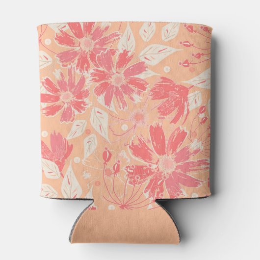 Bloempatroon in modieuze perzikkleuren blikjeskoeler (Achterkant)