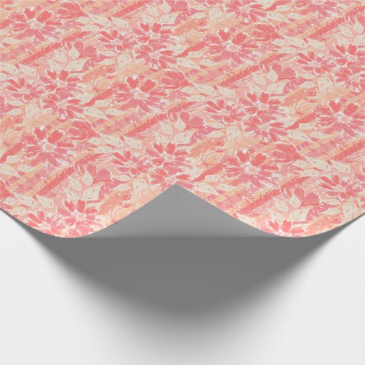 Bloempatroon in modieuze perzikkleuren cadeaupapier (Hoek)