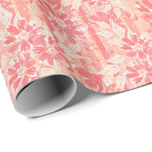 Bloempatroon in modieuze perzikkleuren cadeaupapier (Rol Hoek)