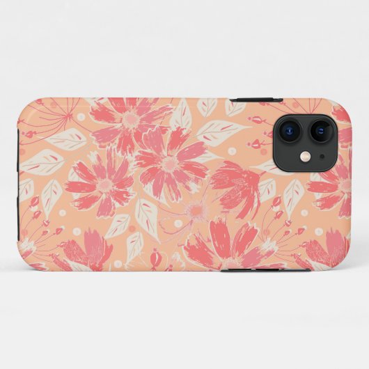Bloempatroon in modieuze perzikkleuren Case-Mate iPhone case (Achterkant (horizontaal))