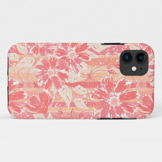 Bloempatroon in modieuze perzikkleuren Case-Mate iPhone case (Achterkant (horizontaal))