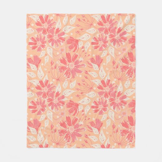 Bloempatroon in modieuze perzikkleuren fleece deken (Voorkant)