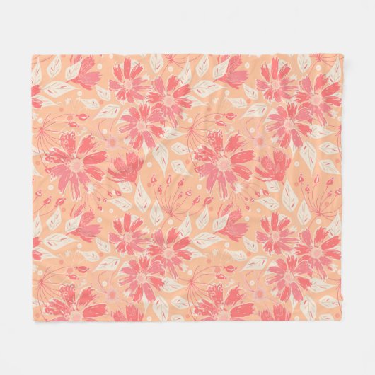 Bloempatroon in modieuze perzikkleuren fleece deken (Voorkant (Horizontaal))