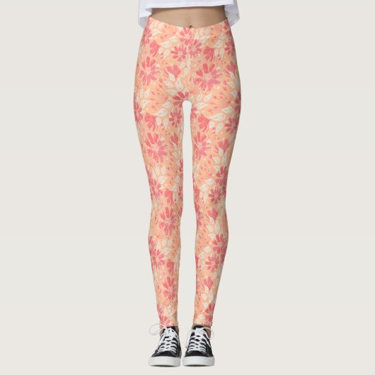 Bloempatroon in modieuze perzikkleuren leggings (Voorkant)