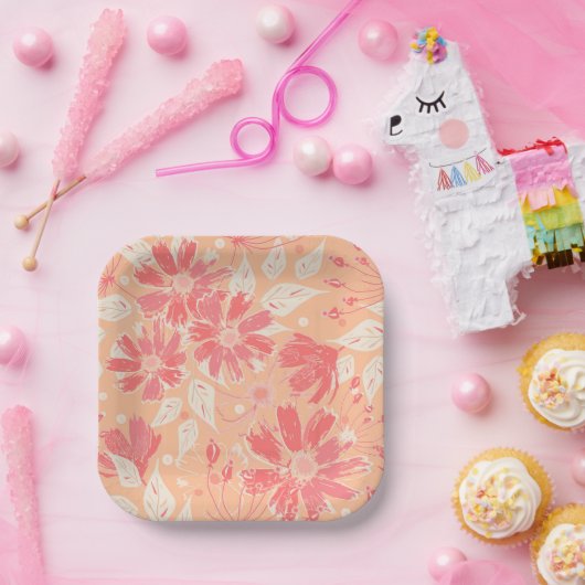 Bloempatroon in modieuze perzikkleuren papieren bordje (Feest)