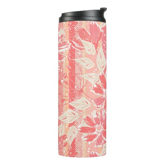 Bloempatroon in modieuze perzikkleuren thermosbeker (Gedraaid links)