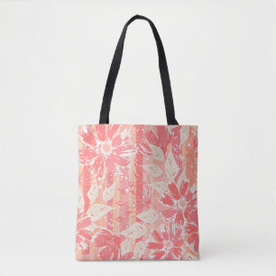 Bloempatroon in modieuze perzikkleuren tote bag