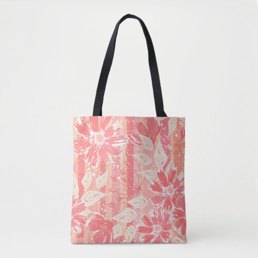 Bloempatroon in modieuze perzikkleuren tote bag (Voorkant)