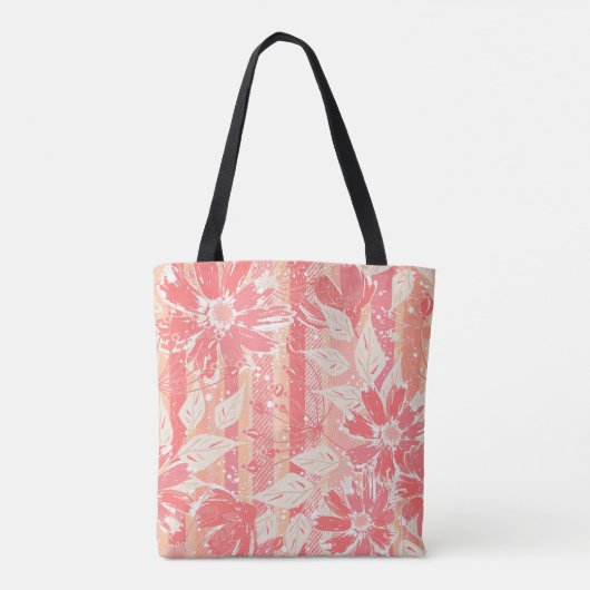 Bloempatroon in modieuze perzikkleuren tote bag (Achterkant)