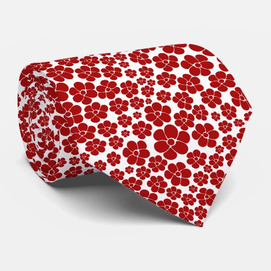 Bloempatroon in rood en wit stropdas (Opgerold)