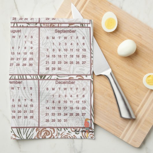 Bloempatroon kalender 2025 theedoek (Quarter Fold)