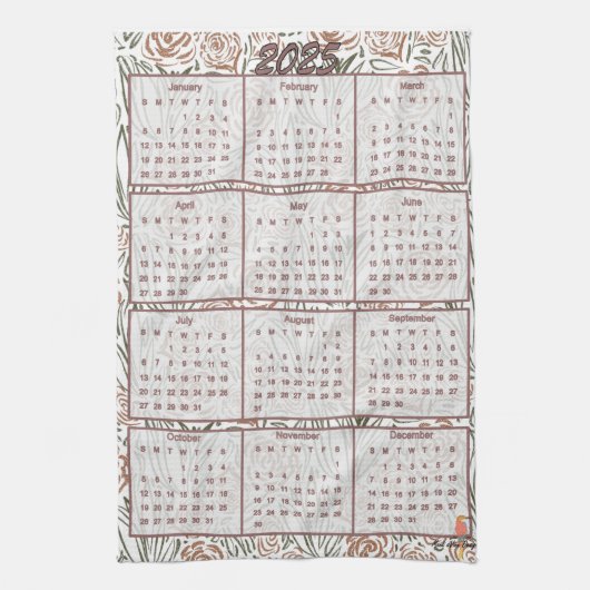 Bloempatroon kalender 2025 theedoek (Verticaal)