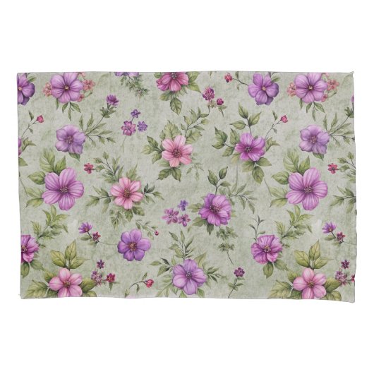  Bloempatroon Kussensloop Set - Zacht Groen (Voorkant-Links)