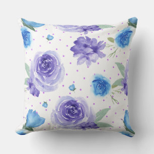 Bloempatroon lavender en blauwe waterverven kussen
