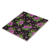 Bloempatroon Lila Roze Groen Zwart Tegeltje (Zijkant)