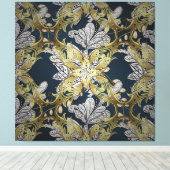 Bloempatroon met gouden elementen blauwe achtergro canvas afdruk (Insitu (Houten vloer))