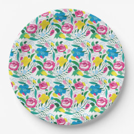 Bloempatroon met kleurrijk boeket. papieren bordje